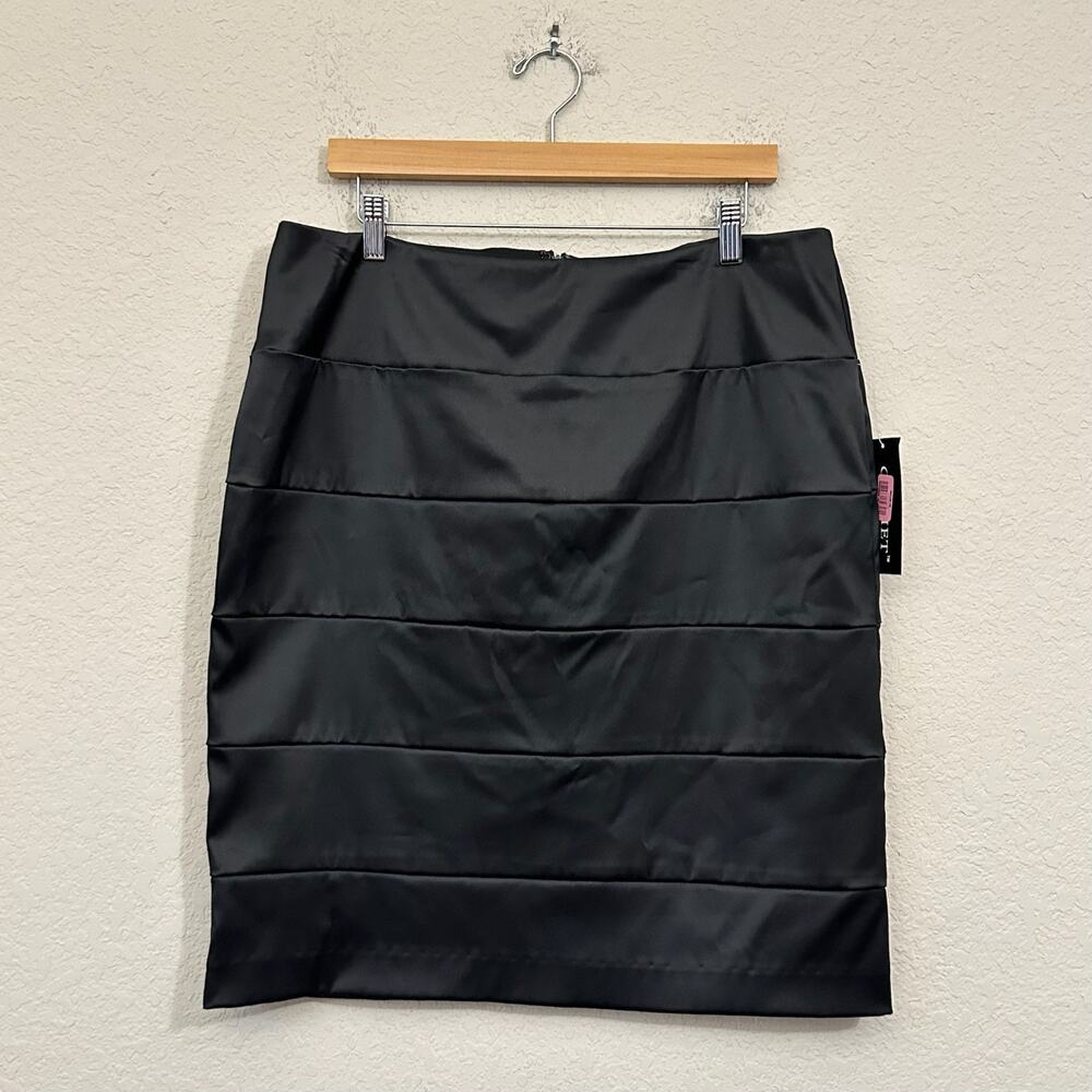 VTG CACHET Mini Skirt Black Tiered Satin Pencil Straight Bandage NWT